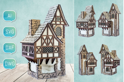 Laser Cut Medieval 3D Christmas Miniature House Dxf Svg Glowforge