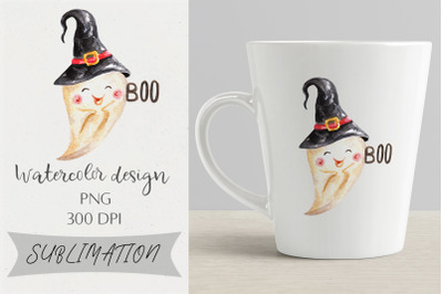 Halloween Sublimation Design PNG.Watercolor Ghost. Witch Boo