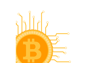 Blockchain banner poster with bitcoin connected and integrated