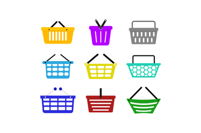 Baskets for shopping mall, bags to supermarket store and grocery