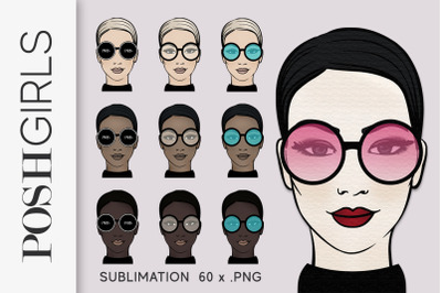 Girl in Sunglasses PNG Sublimation Bundle