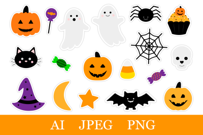 Cute Halloween stickers PNG. Halloween stickers printable