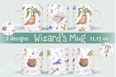 Wizard&#039;s Mug 15 oz, 11 oz and Coaster design template