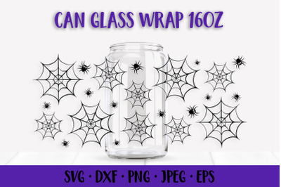 Halloween Can Glass Wrap SVG. Spider Web Glass Can