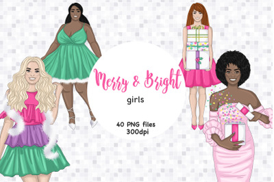 Merry And Bright Girls Clipart