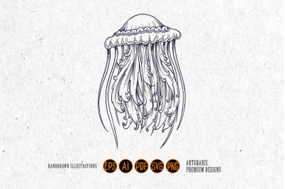 Silhouette jellyfish luxury classic ornament svg