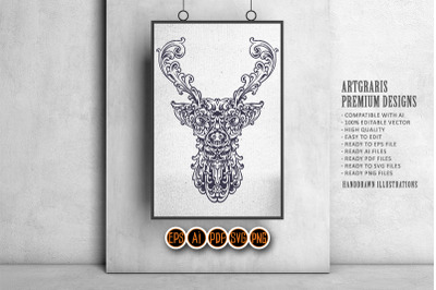 Vintage Deer head silhouette luxury ornament svg