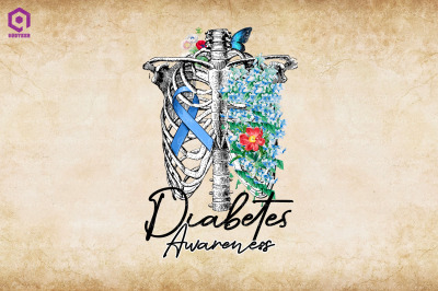 Diabetes Floral Skeleton Ribbon Diabetes