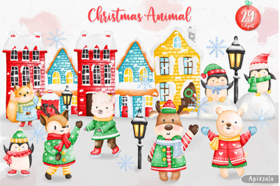 Watercolor Christmas Animal Clipart | Winter Animal clipart