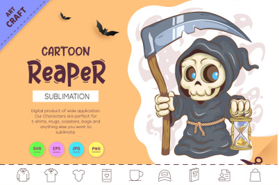 Cute Cartoon Reaper. Crafting, Sublimation.