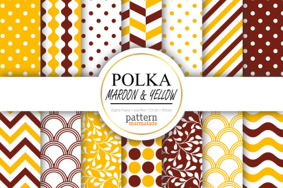 Polka Maroon And Yellow&nbsp;Digital Paper - BV090C