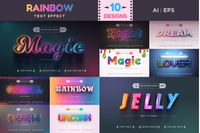 Set 10 Rainbow Editable Text Effects | Font Styles