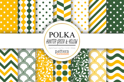 Polka Hunter Green And Yellow&nbsp;Digital Paper - BV090B