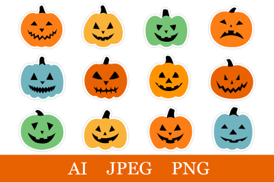 Scary pumpkin stickers. Halloween pumpkin stickers printable