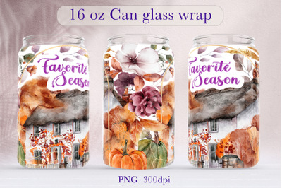 Fall glass can wrap design Autumn farmhouse sublimation png