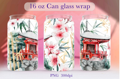 Asian glass can wrap design Japan libbey can sublimation png