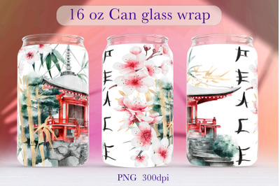 Asian glass can wrap design Japan libbey can sublimation png