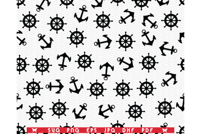 SVG Ship Helm and Anchor, Seamless Pattern