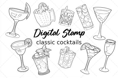 Classic cocktails digital stamp PNG SVG EPS vector files