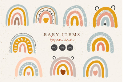 Rainbow clipart, Digital baby elements, Nursery clipart boho,