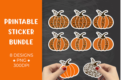 Pumpkin leopard sticker bundle. Autumn stickers printable