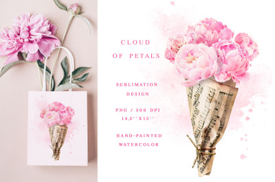Peony flowers watercolor, peonies sublimation png