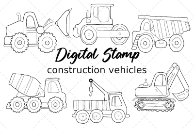 Construction vehicles digital stamp png svg eps vector files