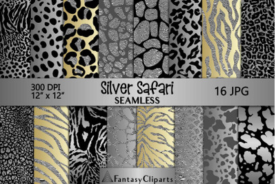 Silver Safari Animal Print Seamless Digital Paper