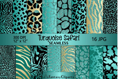 Turquoise Safari Animal Print Seamless Digital Paper