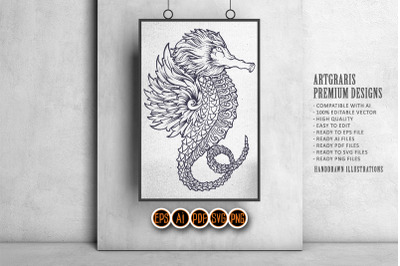 Silhouette seahorses classic ornaments Illustrations