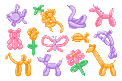Cartoon balloon toys. Wild animals and pets round colorful symbols&2C; cu