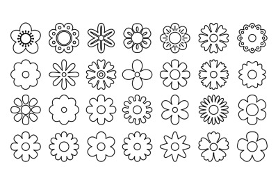 Line flower symbols. Simple geometric daisy and chamomile abstract sym