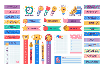 School journal stickers. Cartoon planner label memo tags&2C; cute diary s