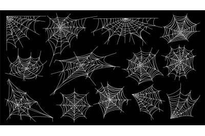 Cobweb. Halloween spider web horror gothic silhouettes for decoration,