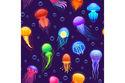 Jellyfish pattern. Seamless print of cute colorful cartoon sea animal,