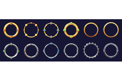 Game round interface frames. Cartoon UI circle game asset items, empty