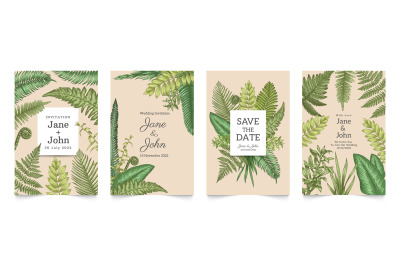 Floral wedding invitation. Greeting cards mockup with rural herbal dec