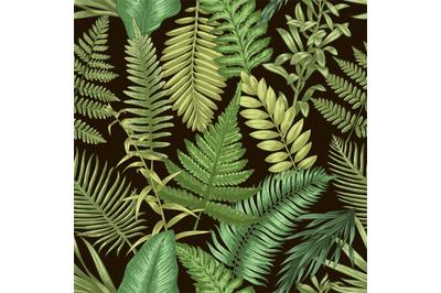 Fern pattern. Seamless print of wild forest plants, hand drawn herbal