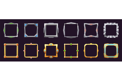 Game ui square frame. Empty border game asset items, cartoon stylized