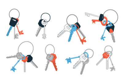 Bunch of keys. Doodle abstract vintage and modern keys with different