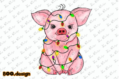 Hand Drawn Christmas Pig Graphics