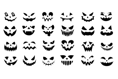 Halloween faces. Creepy doodle smiling face expressions with angry eye