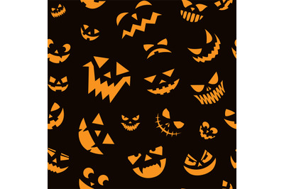 Scary faces pattern. Seamless print of Halloween pumpkin carving face