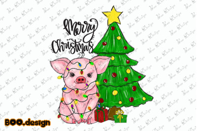Merry Christmas Pig Graphics