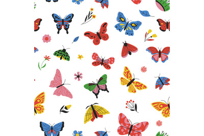 Butterflies pattern. Seamless print of colored cartoon flying insects&2C;