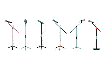 Microphone on stand. Mic instruments for concert stage performance, st