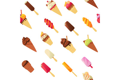 Cartoon ice cream pattern. Seamless print of colorful ice pop sweet co