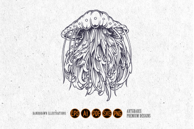 Monochrome jellyfish classic ornaments Illustrations