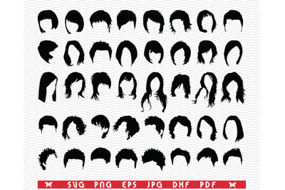 SVG Female Hairstyles, Black Silhouettes