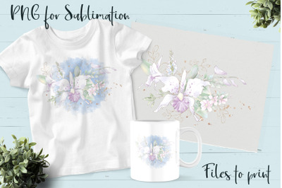 Delicate orchids sublimation. Design for printing.